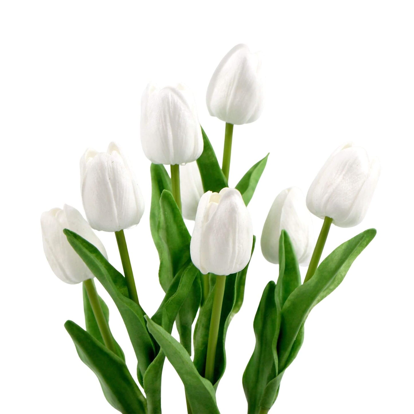 Flowering White Artificial Tulip Plant Arrangement With Ceramic Bowl