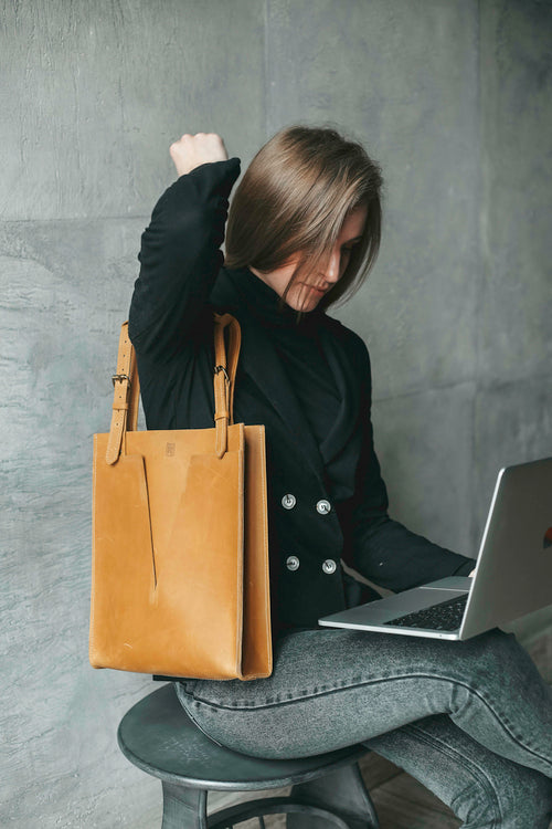 Handmade Leather Laptop Bag, Vintage Shoulder Tote for Women, Gifts