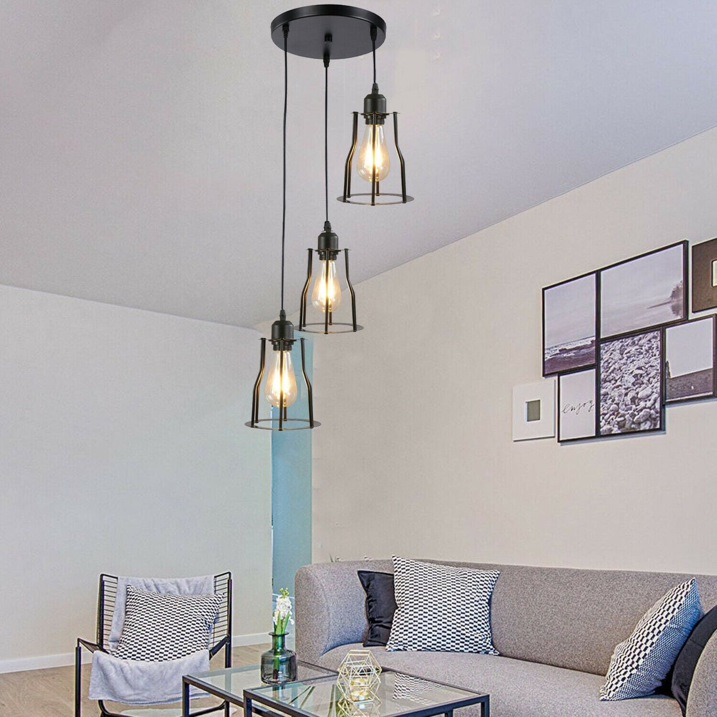 Three-Way Metal Black Color Hanging Pendant Lamp ~1381