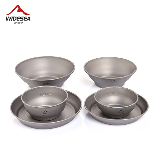 Camping Ultralight Titanium Bowl Plate Pan Tableware Set Multi Size