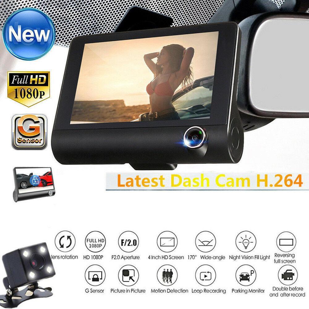 Car DVR 3 Cameras Lens 4.0 Inch Dash Camera Dual Lens With Rearview