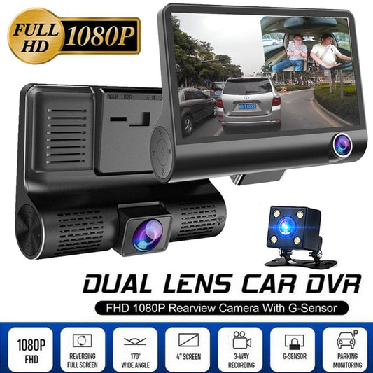 Car DVR 3 Cameras Lens 4.0 Inch Dash Camera Dual Lens With Rearview