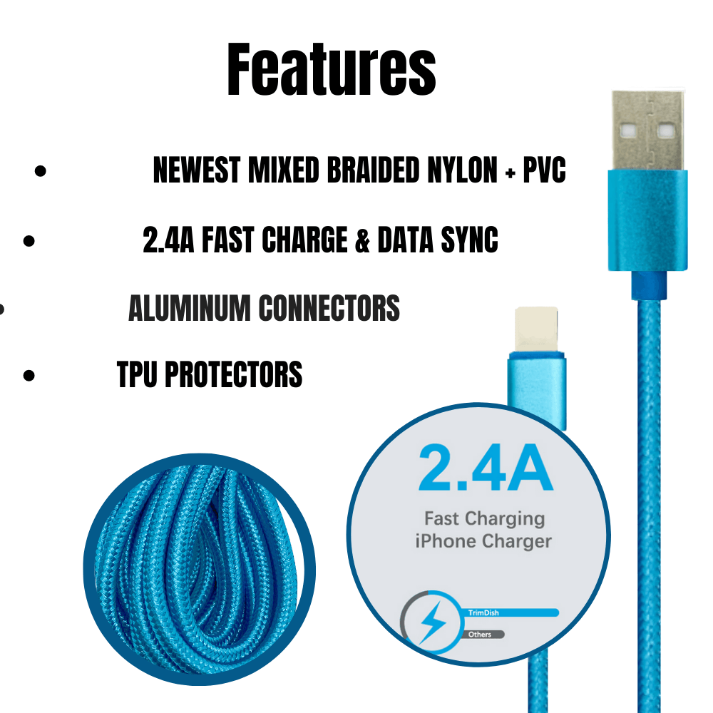 2 Pack 10FT XL Charger Compatible for Iphone Cable Nylon Woven Zebra