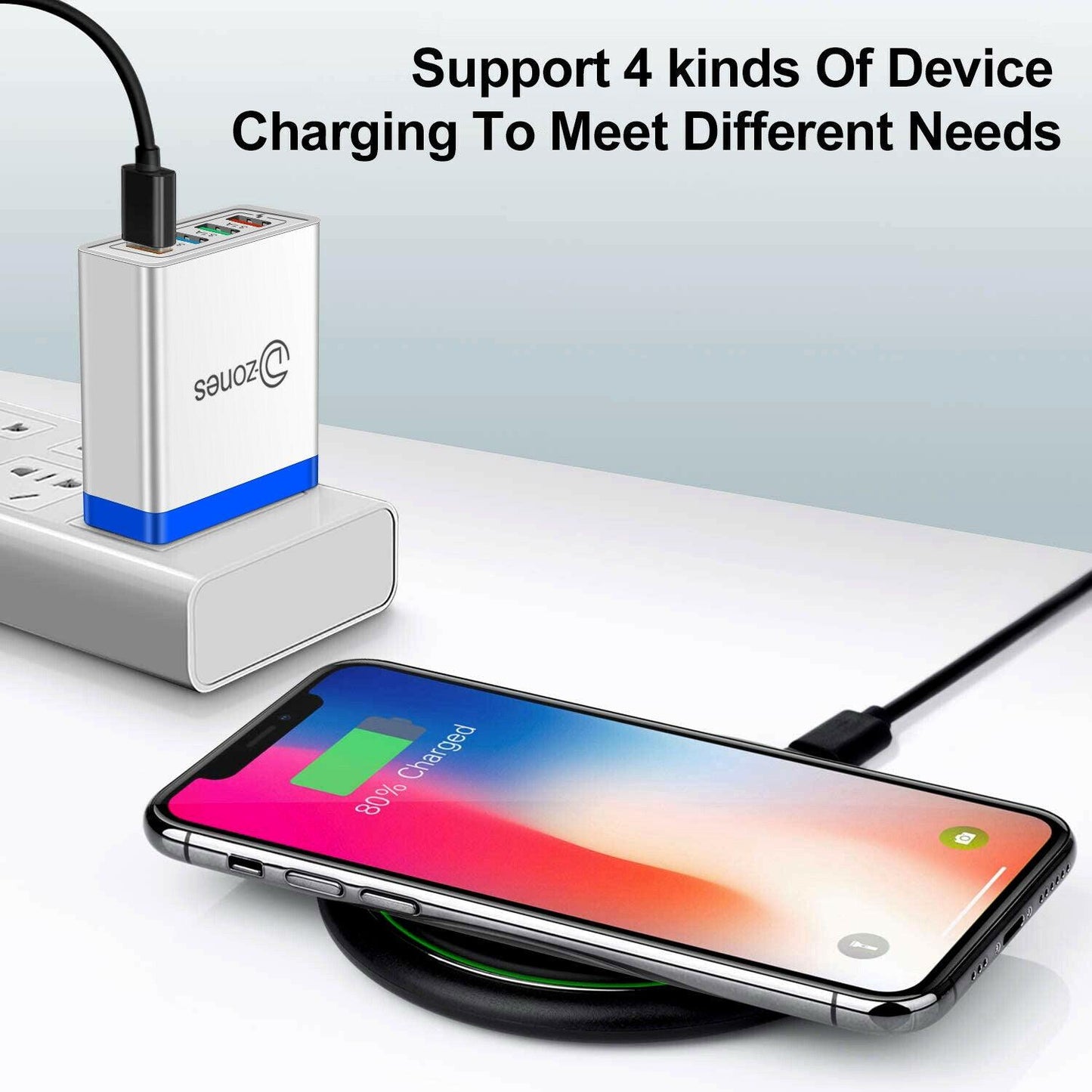 4 Port High Speed Wall Charger + 4 Iphone Lightning Cables Bundle!