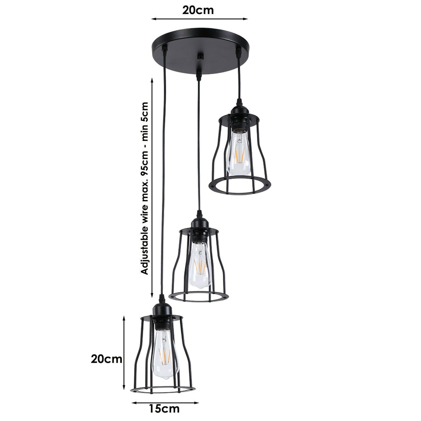 Three-Way Metal Black Color Hanging Pendant Lamp ~1381