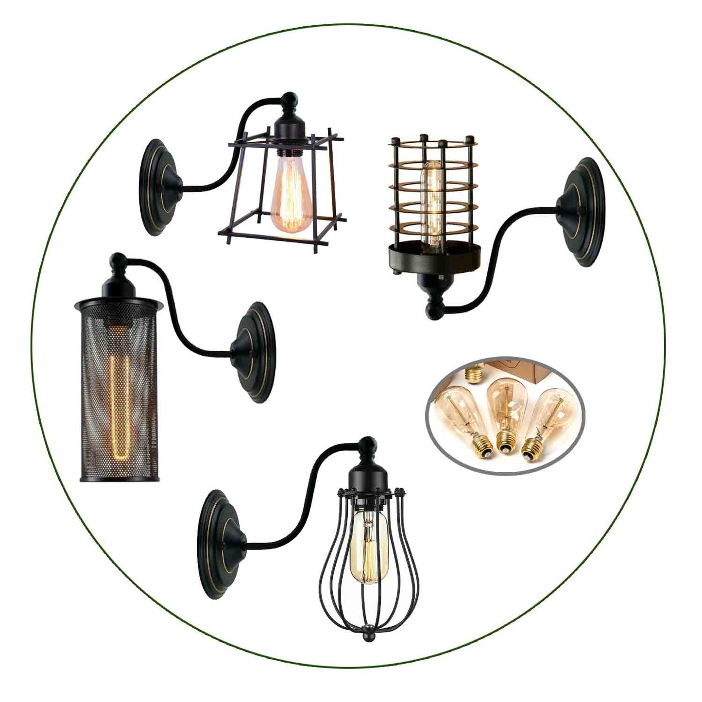 Industrial Wall Mounted Lights Black Sconce Wire Cage Lamps set~2164