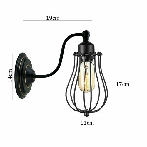 Industrial Wall Mounted Lights Black Sconce Wire Cage Lamps set~2164